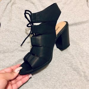 Black lace up block heels